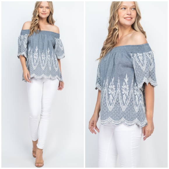 MUR MUR Oversized Chambray Embroidered Top - Picture 7 of 7